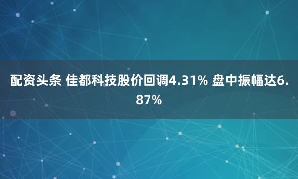 配资头条 佳都科技股价回调4.31% 盘中振幅达6.87%